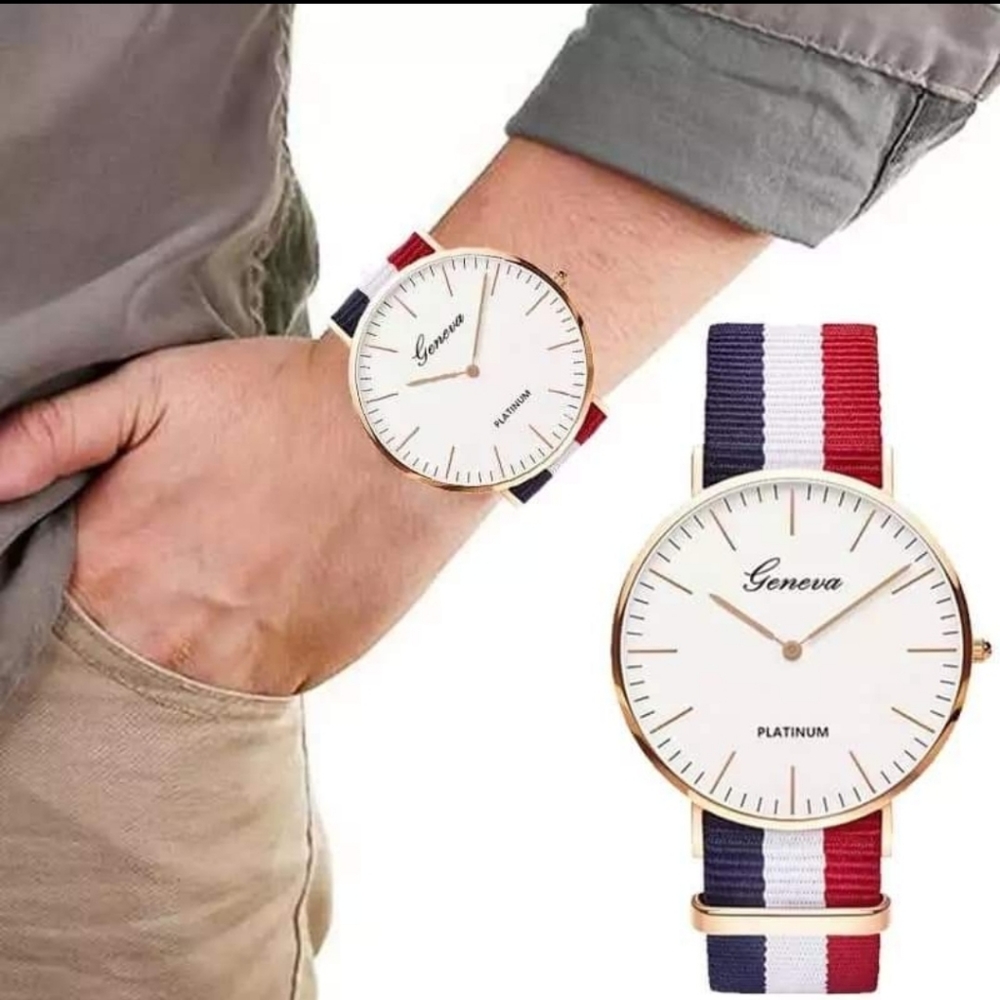 Men's Fashion nylon stripe band quartz Wrist watch